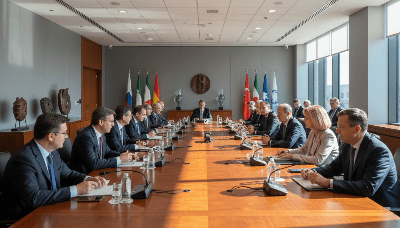 Professionals at a conference table with maps and documents