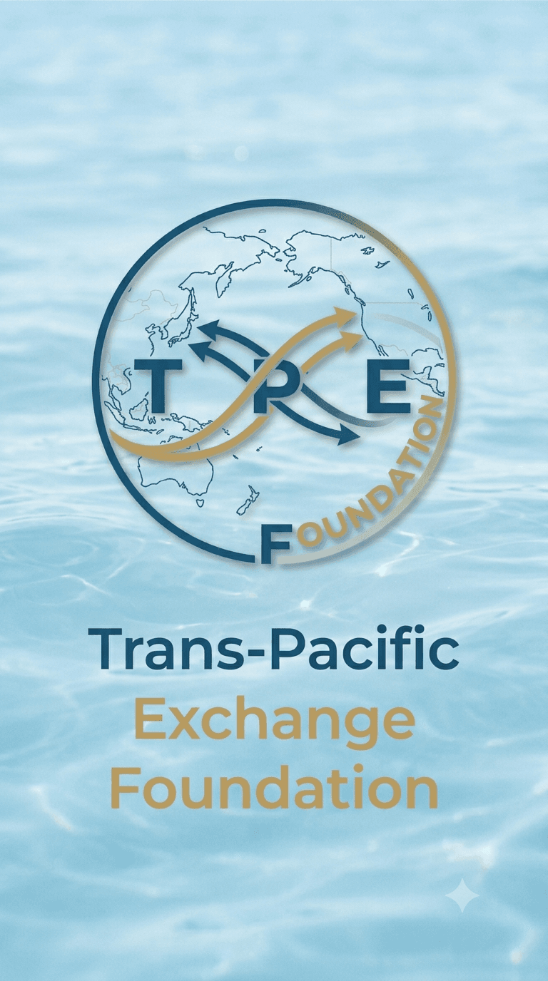 Trans-Pacific Exchange Foundation logo featuring a globe and arrows over rippling blue water.